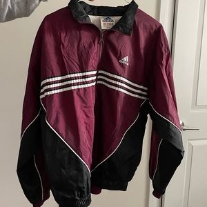 Vintage Adidas 3 stripe windbreaker jacket burgundy Size small